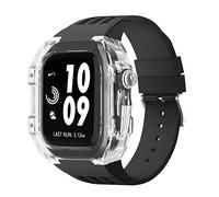GANYUU Estuche de modificación de reloj transparente de lujo, para Apple Watch de 44 mm, 45 mm, kit de modificación de bricolaje + correa de goma, para Apple Watch Band 45/44 mm SE 8 7 6 5 4 SE, For