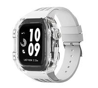 GANYUU Estuche de modificación de reloj transparente de lujo, para Apple Watch de 44 mm, 45 mm, kit de modificación de bricolaje + correa de goma, para Apple Watch Band 45/44 mm SE 8 7 6 5 4 SE, For