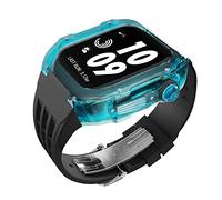 GANYUU Estuche de modificación de reloj transparente de lujo, para Apple Watch de 44 mm, 45 mm, kit de modificación de bricolaje + correa de goma, para Apple Watch Band 45/44 mm SE 8 7 6 5 4 SE, For