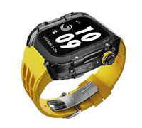 GANYUU Estuche de modificación de reloj transparente de lujo, para Apple Watch de 44 mm, 45 mm, kit de modificación de bricolaje + correa de goma, para Apple Watch Band 45/44 mm SE 8 7 6 5 4 SE, For