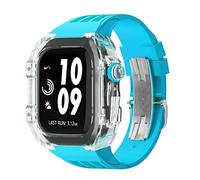 GANYUU Estuche de modificación de reloj transparente de lujo, para Apple Watch de 44 mm, 45 mm, kit de modificación de bricolaje + correa de goma, para Apple Watch Band 45/44 mm SE 8 7 6 5 4 SE, For