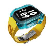 GANYUU Estuche de modificación de reloj transparente de lujo, para Apple Watch de 44 mm, 45 mm, kit de modificación de bricolaje + correa de goma, para Apple Watch Band 45/44 mm SE 8 7 6 5 4 SE, For