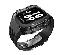 GANYUU Estuche de modificación de reloj transparente de lujo, para Apple Watch de 44 mm, 45 mm, kit de modificación de bricolaje + correa de goma, para Apple Watch Band 45/44 mm SE 8 7 6 5 4 SE, For