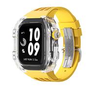 GANYUU Estuche de modificación de reloj transparente de lujo, para Apple Watch de 44 mm, 45 mm, kit de modificación de bricolaje + correa de goma, para Apple Watch Band 45/44 mm SE 8 7 6 5 4 SE, For