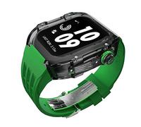 GANYUU Estuche de modificación de reloj transparente de lujo, para Apple Watch de 44 mm, 45 mm, kit de modificación de bricolaje + correa de goma, para Apple Watch Band 45/44 mm SE 8 7 6 5 4 SE, For