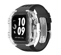 GANYUU Estuche de modificación de reloj transparente de lujo, para Apple Watch de 44 mm, 45 mm, kit de modificación de bricolaje + correa de goma, para Apple Watch Band 45/44 mm SE 8 7 6 5 4 SE, For