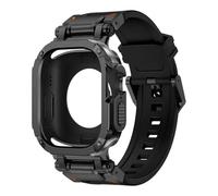 GANYUU Funda con correa para Apple Watch Band Ultra 2, 49mm, 44mm, 45mm, funda protectora de TPU, pulsera de silicona para IWatch Series 9, 8, 7, 6, 5, 4 correas de reloj(B-Black,44mm)