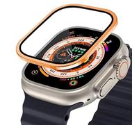 GANYUU Funda de aleación de aluminio de vidrio templado para Apple Watch Ultra 2, Protector de pantalla antiarañazos de 49mm para iWatch Ultra, película protectora de 49mm(Orange)