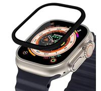 GANYUU Funda de aleación de aluminio de vidrio templado para Apple Watch Ultra 2, Protector de pantalla antiarañazos de 49mm para iWatch Ultra, película protectora de 49mm(Black)