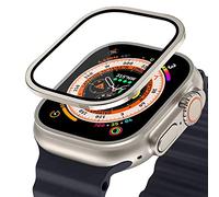 GANYUU Funda de aleación de aluminio de vidrio templado para Apple Watch Ultra 2, Protector de pantalla antiarañazos de 49mm para iWatch Ultra, película protectora de 49mm(Titanium Color)