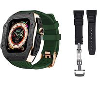 GANYUU Funda de fibra de carbono de lujo con kit de modificación de 2 bandas, para Apple Watch 8 Ultra de 49 mm, funda de correa de goma de silicona, para iWatch 8 7 6 5 4 SE de 45 mm y 44 mm, 45mm,