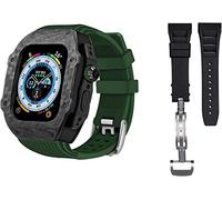 GANYUU Funda de fibra de carbono de lujo con kit de modificación de 2 bandas, para Apple Watch 8 Ultra de 49 mm, funda de correa de goma de silicona, para iWatch 8 7 6 5 4 SE de 45 mm y 44 mm, 44mm,