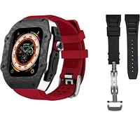 GANYUU Funda de fibra de carbono de lujo con kit de modificación de 2 bandas, para Apple Watch 8 Ultra de 49 mm, funda de correa de goma de silicona, para iWatch 8 7 6 5 4 SE de 45 mm y 44 mm, 49mm,