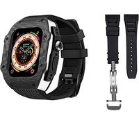 GANYUU Funda de fibra de carbono de lujo con kit de modificación de 2 bandas, para Apple Watch 8 Ultra de 49 mm, funda de correa de goma de silicona, para iWatch 8 7 6 5 4 SE de 45 mm y 44 mm, 49mm,
