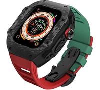 GANYUU Funda de fibra de carbono mejorada con correa de goma, para Apple Watch Ultra de 49 mm, correa de caucho fluorado modificada con hebilla de metal, para iWatch 8, 7, 6, 5, 4, SE de 45 mm, 44 mm,
