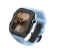 GANYUU Funda de fibra de carbono para Apple Watch S10 9 8 7 6 5 4 SE 42 mm, 44 mm, 45 mm, 46 mm, 49 mm, kit de modificación, correa de goma deportiva, para iWatch Series 10 42 46 Luxury Refit Mod,