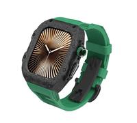GANYUU Funda de fibra de carbono para Apple Watch S10 9 8 7 6 5 4 SE 42 mm, 44 mm, 45 mm, 46 mm, 49 mm, kit de modificación, correa de goma deportiva, para iWatch Series 10 42 46 Luxury Refit Mod,