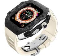 GANYUU Funda de fibra de carbono para reloj, kit de correa de goma, para Apple Watch Ultra 8/7/6/5/4/SE de 49 mm, 45 mm, 44 mm, correa deportiva transpirable para hombre, accesorios de repuesto, 49mm,