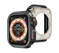 GANYUU Funda de parachoques de metal para Apple Watch S10 42 mm S10 46 mm 45 mm 44 mm Cubierta protectora de marco para iWatch Series 9 8 7 6 5 4 SE Cambiar a Ultra 2 49 mm(Black,44mm)