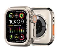 GANYUU Funda de reloj de aleación para Apple Watch Series S10 46mm S9 S8 S7 S6 44MM 45MM funda protectora de marco funda de parachoques de Metal(Titanium Gold,44mm)