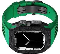 GANYUU Funda de reloj de fibra de carbono de titanio y correa de goma, para Apple Watch 8/7/6/SE/5/4 de 45 mm, 44 mm, correa deportiva con accesorios de reloj de cierre, 45mm, Ágata