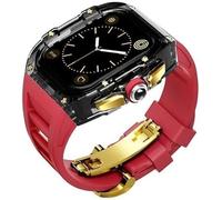 GANYUU Funda de reloj transparente de lujo + kit de modificación de correa de reloj de caucho fluorado, para Apple Watch Band 8, 7, 6, 5, 4, SE, 45 mm, 44 mm, funda de policarbonato, correa deportiva,