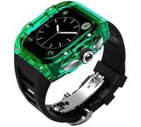 GANYUU Funda de reloj transparente de lujo + kit de modificación de correa de reloj de caucho fluorado, para Apple Watch Band 8, 7, 6, 5, 4, SE, 45 mm, 44 mm, funda de policarbonato, correa deportiva,