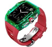 GANYUU Funda de reloj transparente de lujo + kit de modificación de correa de reloj de caucho fluorado, para Apple Watch Band 8, 7, 6, 5, 4, SE, 45 mm, 44 mm, funda de policarbonato, correa deportiva,