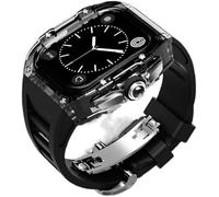 GANYUU Funda de reloj transparente de lujo + kit de modificación de correa de reloj de caucho fluorado, para Apple Watch Band 8, 7, 6, 5, 4, SE, 45 mm, 44 mm, funda de policarbonato, correa deportiva,