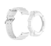 GANYUU Funda de silicona con correa para Samsung Galaxy Watch 7 fit Watch7, funda protectora tipo armadura de 40mm y 44mm, funda para correa de reloj 2 en 1(White,Watch7 44mm)