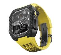 GANYUU Funda ligera de fibra de carbono con correa de goma fluorada, para Apple Watch 9/8/7/6/5/4 Series 44/45 mm, kit de actualización de correa de repuesto, 45mm, Ágata