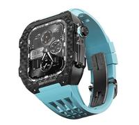 GANYUU Funda ligera de fibra de carbono con correa de goma fluorada, para Apple Watch 9/8/7/6/5/4 Series 44/45 mm, kit de actualización de correa de repuesto, 44mm, Ágata