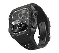 GANYUU Funda ligera de fibra de carbono con correa de goma fluorada, para Apple Watch 9/8/7/6/5/4 Series 44/45 mm, kit de actualización de correa de repuesto, 45mm, Ágata