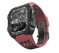 GANYUU Funda ligera de fibra de carbono con correa de goma fluorada, para Apple Watch 9/8/7/6/5/4 Series 44/45 mm, kit de actualización de correa de repuesto, 45mm, Ágata