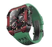 GANYUU Funda ligera de fibra de carbono con correa de goma fluorada, para Apple Watch 9/8/7/6/5/4 Series 44/45 mm, kit de actualización de correa de repuesto, 45mm, Ágata