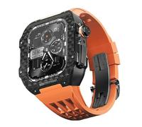 GANYUU Funda ligera de fibra de carbono con correa de goma fluorada, para Apple Watch 9/8/7/6/5/4 Series 44/45 mm, kit de actualización de correa de repuesto, 44mm, Ágata