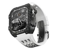 GANYUU Funda ligera de fibra de carbono con correa de goma fluorada, para Apple Watch 9/8/7/6/5/4 Series 44/45 mm, kit de actualización de correa de repuesto, 44mm, Ágata