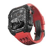 GANYUU Funda ligera de fibra de carbono con correa de goma fluorada, para Apple Watch 9/8/7/6/5/4 Series 44/45 mm, kit de actualización de correa de repuesto, 45mm, Ágata