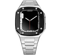 GANYUU Funda resistente de acero inoxidable para Apple Watch 8, 7, 45 mm, 41 mm, kit de mod, cubierta de metal, correa de repuesto para reloj de acero para hombre, compatible con reloj de 44 mm, 6, 5,