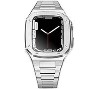 GANYUU Funda resistente de acero inoxidable para Apple Watch 8, 7, 45 mm, 41 mm, kit de mod, cubierta de metal, correa de repuesto para reloj de acero para hombre, compatible con reloj de 44 mm, 6, 5,