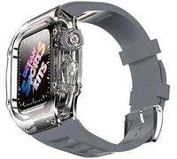 GANYUU Funda transparente de 44 mm y 45 mm, correa de goma para Apple Watch 8, 7, 6, 5, 4 SE, funda de reloj de estilo transparente, correa deportiva transpirable, accesorios de repuesto, 44MM, Ágata