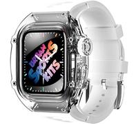 GANYUU Funda transparente Glacier para reloj + correa de reloj de silicona Urban Sport Mod Kit, para Apple Watch Series Ultra 8 de 49 mm, 7, 6, 5, 4, SE, 44 mm, 45 mm, correa de goma de repuesto,