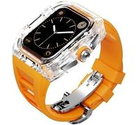 GANYUU Funda transparente para reloj con kit de modificación de correa de goma de flúor, para Apple Watch de 45 mm, 44 mm, kit de modificación estilo RM, para iWatch Series 8, 7, 6, 5, 4, SE Series,