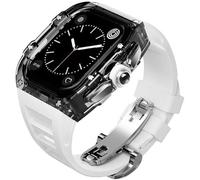 GANYUU Funda transparente para reloj con kit de modificación de correa de goma de flúor, para Apple Watch de 45 mm, 44 mm, kit de modificación estilo RM, para iWatch Series 8, 7, 6, 5, 4, SE Series,