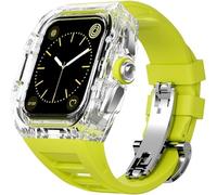 GANYUU Funda transparente para reloj con kit de modificación de correa de goma de flúor, para Apple Watch 8, 7, 6, SE, 5, 4, 45 mm, 44 mm, modificación y actualización, 45MM, Ágata