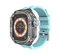 GANYUU Funda transparente para reloj + correa de goma de flúor, para Apple Watch 8 Ultra de 49 mm, correa deportiva Refit Mod, para iWatch Ultra de 49 mm, kit de modificación de lujo, FOR 49MM, Ágata