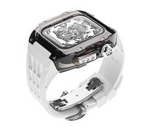 GANYUU Funda transparente para reloj + correa de silicona para reloj Apple Watch 8, 7, SE, 6, 5, 4, 44 mm, 45 mm, correa de repuesto para reloj, kit de mod, bisel de correa de reloj deportivo, 44MM,