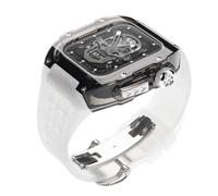 GANYUU Funda transparente para reloj + correa de silicona para reloj Apple Watch 8, 7, SE, 6, 5, 4, 44 mm, 45 mm, correa de repuesto para reloj, kit de mod, bisel de correa de reloj deportivo, 44MM,