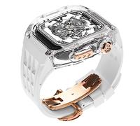 GANYUU Funda transparente para reloj + correa de silicona para reloj Apple Watch 8, 7, SE, 6, 5, 4, 44 mm, 45 mm, correa de repuesto para reloj, kit de mod, bisel de correa de reloj deportivo, 45MM,