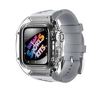 GANYUU Juego de bisel de correa de goma transparente para Apple Watch de 44 mm, 45 mm, Series 9, 8, 7, 6, 5, 4, SE, correa de repuesto para pulsera deportiva, 45mm, Ágata